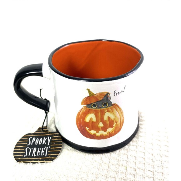 Spooky Street Cat In A Pumpkin Mug Holloween To Cute To Spook Oversiz 17oz White - Picture 4 of 8